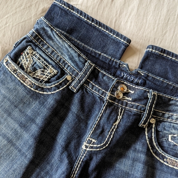 Vigoss Dark Wash The Dublin Capri Embellished Rear Pocket Size 7/8 21" Length - Picture 4 of 10